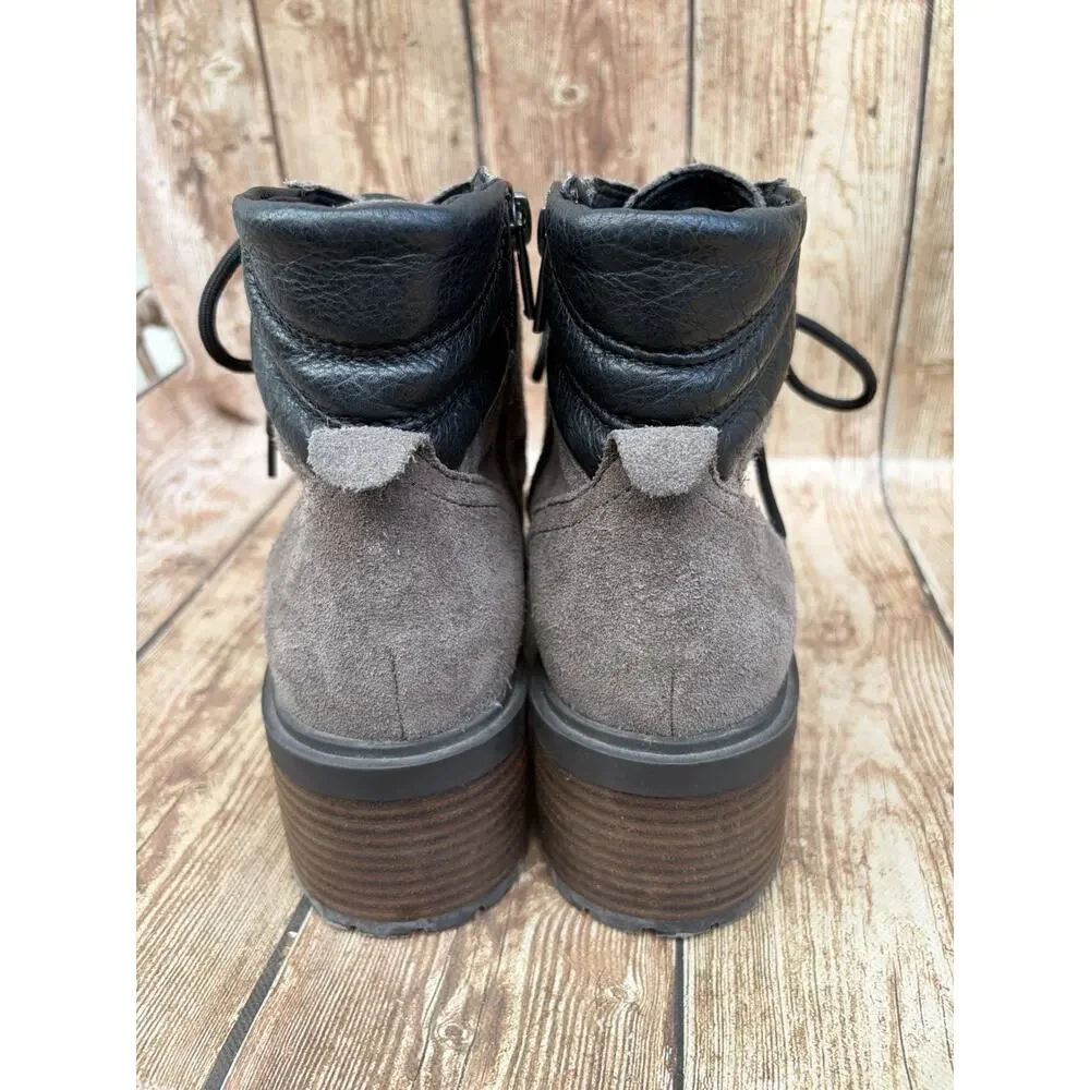 Lucky Brand Dareek Gray Suede/Black Leather Lace Up Side Zip Ankle Boots 9 - Picture 4 of 13